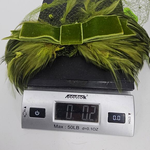Vintage 1950s Green Ribbon & Feathers Fishnet Fascinator Hair Piece Coquette main image 6
